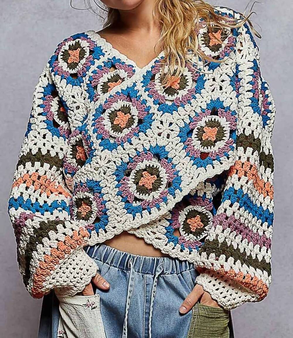 NEW POL marlowe crochet sweater in multicolor